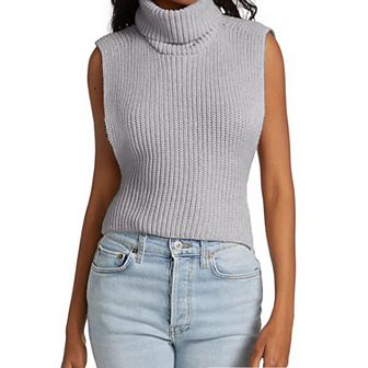 Womens Sleeveless Sweater Vest Turtleneck Ribbed Knit Tank Tops Basic Slim Fit Top