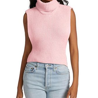 Womens Sleeveless Sweater Vest Turtleneck Ribbed Knit Tank Tops Basic Slim Fit Top