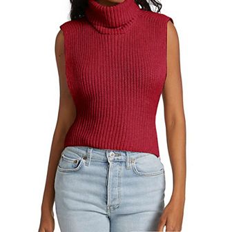 Womens Sleeveless Sweater Vest Turtleneck Ribbed Knit Tank Tops Basic Slim Fit Top