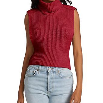 Womens Sleeveless Sweater Vest Turtleneck Ribbed Knit Tank Tops Basic Slim Fit Top