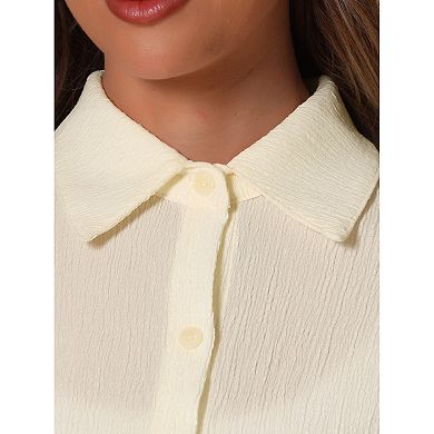 Long Sleeve Top for Women's Button Up Casual Loose Textured Shirt
