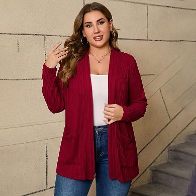 Womens Plus Size Open Front Cardigan Lightweight Long Sleeve Sweaters Tops Fall Coat Outerwear