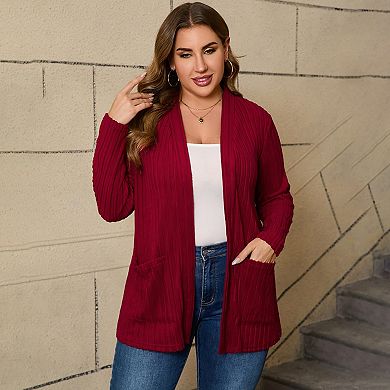 Womens Plus Size Open Front Cardigan Lightweight Long Sleeve Sweaters Tops Fall Coat Outerwear