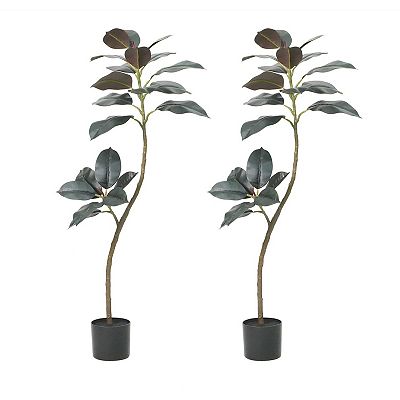 2PCS Artificial Rubber Tree, 4FT Tall Fake Tree with Pot Large Artificial  Plants