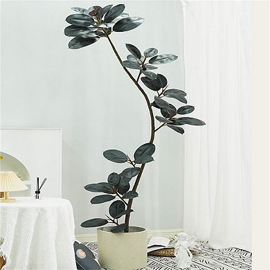 2PCS Artificial Rubber Tree, 4FT Tall Fake Tree with Pot Large Artificial Plants