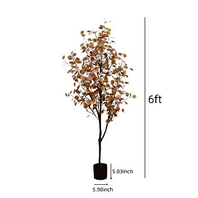 6Ft Artificial Eucalyptus Tree in Plastic Nursery Pot, Autumn Eucalyptus Artificial Tree