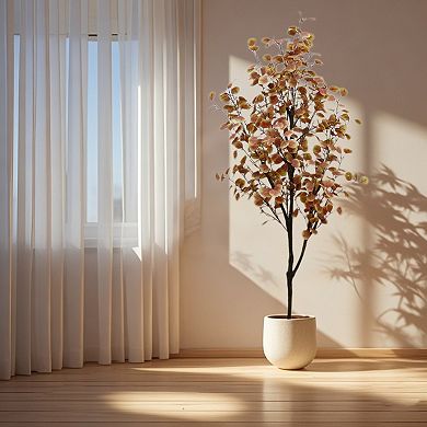6Ft Artificial Eucalyptus Tree in Plastic Nursery Pot, Autumn Eucalyptus Artificial Tree