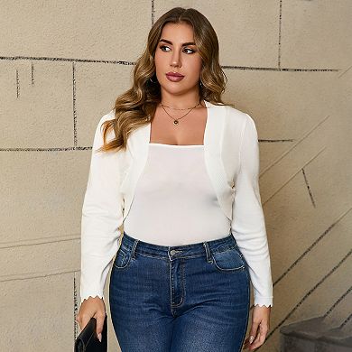 Women Plus Size Women's 3/4 Sleeve Open Front Knit Cropped Bolero Shrug Cardigan Sweater for Women