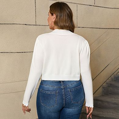 Women Plus Size Women's 3/4 Sleeve Open Front Knit Cropped Bolero Shrug Cardigan Sweater for Women
