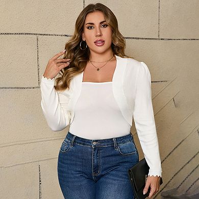 Women Plus Size Women's 3/4 Sleeve Open Front Knit Cropped Bolero Shrug Cardigan Sweater for Women