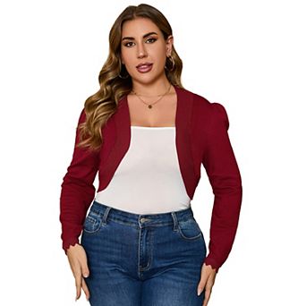 Women Plus Size Women's 3/4 Sleeve Open Front Knit Cropped Bolero Shrug Cardigan Sweater for Women