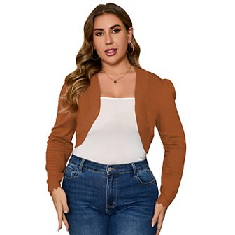 Women Plus Size Women's 3/4 Sleeve Open Front Knit Cropped Bolero Shrug Cardigan Sweater for Women