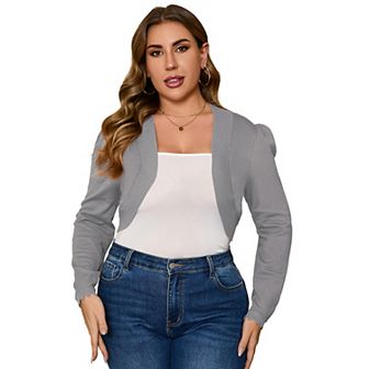 Women Plus Size Women's 3/4 Sleeve Open Front Knit Cropped Bolero Shrug Cardigan Sweater for Women