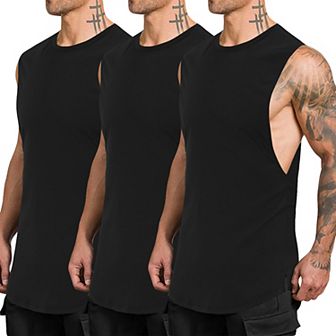 3 Pack Mens Muscle Tank Tops Quick Dry Sleeveless Cut Off Shirts Bodybuilding Gym Workout Shirt