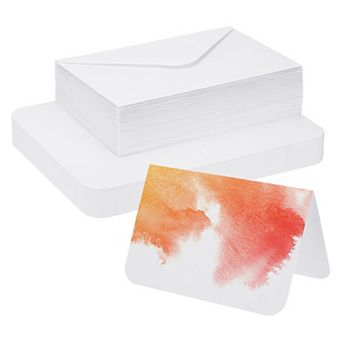 50 Sets Pure Cotton Watercolor Cards 140lb/300 GSM Postcards with Envelopes, 4x6 Inch Foldable Size