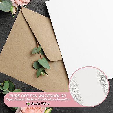 50-Pack 5x7 Inch Watercolor Cards With Envelopes - 300GSM Cotton Paper For Painting & Greeting Cards