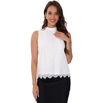Lace Tops for Women's Sleeveless Mock Neck Dressy Casual Blouse