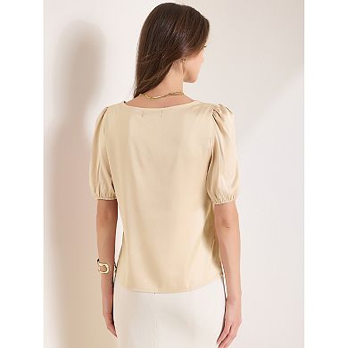 Women's Elegant Sweetheart Neck Half Sleeve Office Work Satin Blouse Top