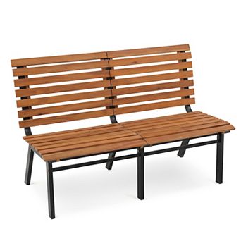 Wood and Steel Outdoor Patio Bench