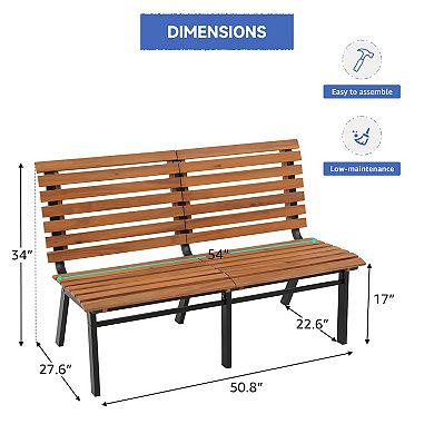 Wood and Steel Outdoor Patio Bench