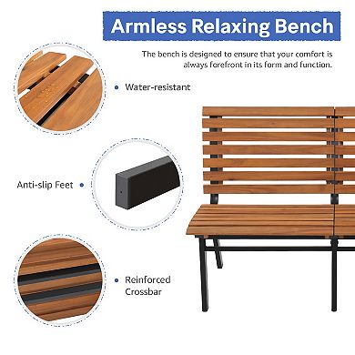 Wood and Steel Outdoor Patio Bench
