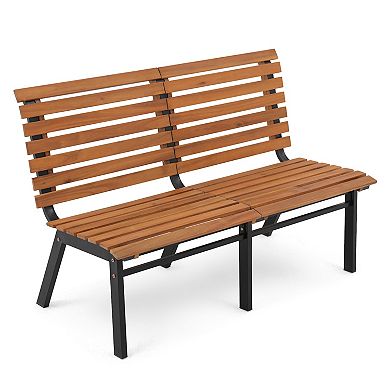 Wood and Steel Outdoor Patio Bench