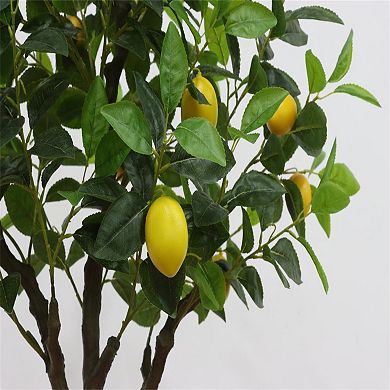 4ft Artificial Lemon Tree, Artificial Pre Potted Indoor Lemon Tree Plastic Lemon Fruit Tree