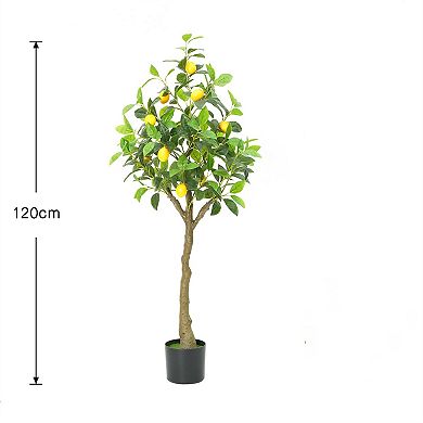 4ft Artificial Lemon Tree, Artificial Pre Potted Indoor Lemon Tree Plastic Lemon Fruit Tree