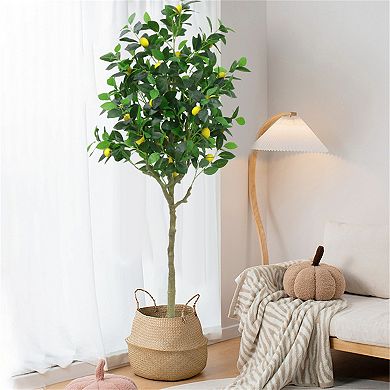 4ft Artificial Lemon Tree, Artificial Pre Potted Indoor Lemon Tree Plastic Lemon Fruit Tree