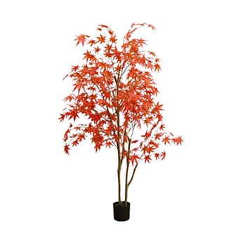 6 Ft Autumn Maple Artificial Fall Tree,Faux Red Maple Leaves Silk Maple Tree with Planter