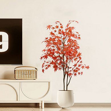 6 Ft Autumn Maple Artificial Fall Tree,Faux Red Maple Leaves Silk Maple Tree with Planter