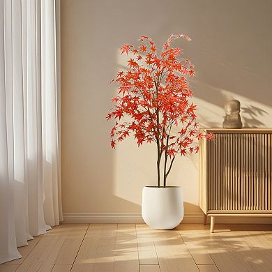 6 Ft Autumn Maple Artificial Fall Tree,Faux Red Maple Leaves Silk Maple Tree with Planter