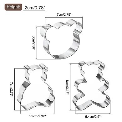 3pcs Bear Cookie Cutter Set, Stainless Steel Bear Face Cookie Cutters Fondant Biscuit Cutters