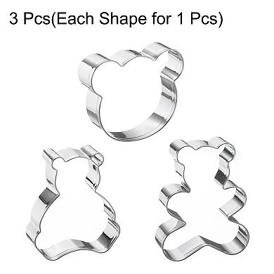 3pcs Bear Cookie Cutter Set, Stainless Steel Bear Face Cookie Cutters Fondant Biscuit Cutters