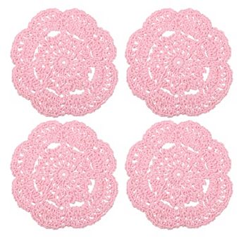 Crochet Doilies, 4 pc 4" Cotton Woven Fabric Coasters, Lace Round Handmade Coasters