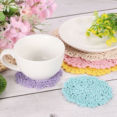 Crochet Doilies, 4Pcs 4" Cotton Woven Fabric Coasters, Lace Round Handmade Coasters