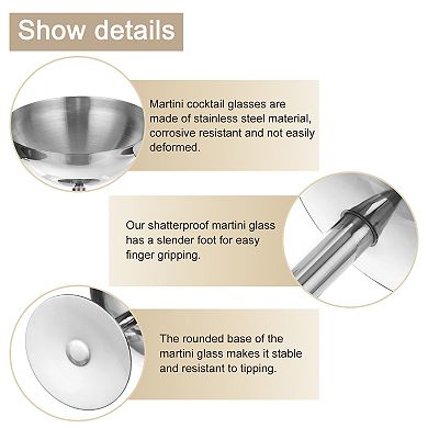Stainless Steel Martini Cocktail Glasses, 1 Pc 16oz Unbreakable Martini Glasses, Metal Shatter Proof