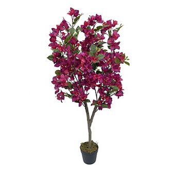 4FT Bougainvillea Artificial Tree，Plastic Potted Artificial Flower Trees Bougainvillea Plant
