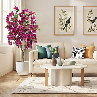 4FT Bougainvillea Artificial Tree，Plastic Potted Artificial Flower Trees Bougainvillea Plant