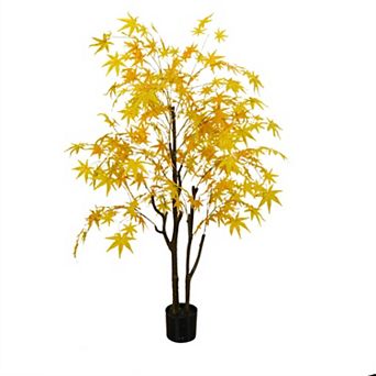 5FT Autumn Maple Artificial Fall Tree,Faux Yellow Maple Leaves Silk Maple Tree