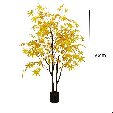 5FT Autumn Maple Artificial Fall Tree,Faux Yellow Maple Leaves Silk Maple Tree