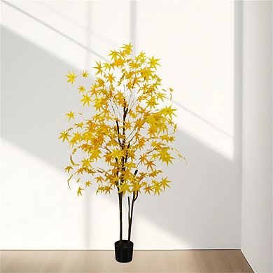 5FT Autumn Maple Artificial Fall Tree,Faux Yellow Maple Leaves Silk Maple Tree