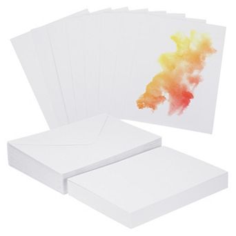 50 Sets Pure Cotton Watercolor Cards 140lb/300 GSM Postcards with Envelopes for Painting