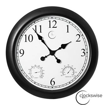 24-inch Outdoor Wall Clock Thermometer Combo, Waterproof Hygrometer Silent Battery Operated Clocks