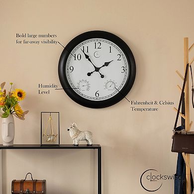 24-inch Outdoor Wall Clock Thermometer Combo, Waterproof Hygrometer Silent Battery Operated Clocks