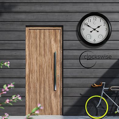 24-inch Outdoor Wall Clock Thermometer Combo, Waterproof Hygrometer Silent Battery Operated Clocks