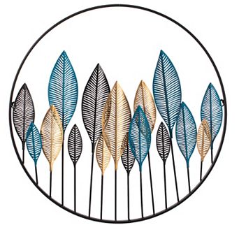 Large Round Exquisite Multicolor 3D Leaf Artistry Metal Wall Decor For Elegant Attractive Home Decor