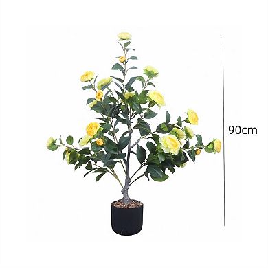 2Pcs 3ft Artificial Camellia Tree Faux Camellia Plant in Pot for Home