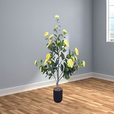 2Pcs 3ft Artificial Camellia Tree Faux Camellia Plant in Pot for Home