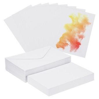50 Sets Pure Cotton Watercolor Cards 140lb/300 GSM Postcards with Envelopes, 4x6 Inch